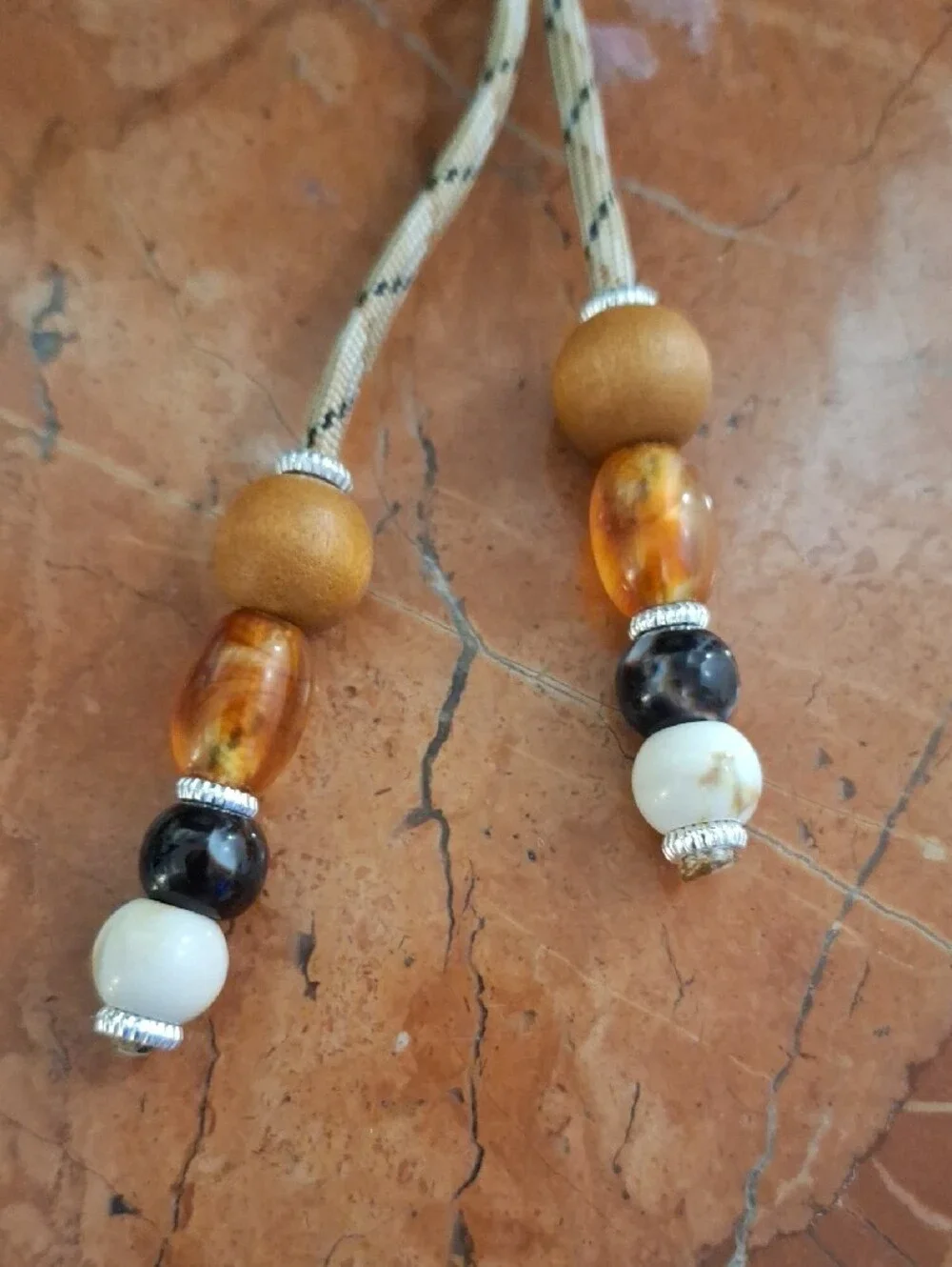 Beaded Tassel Keychain Bag Charm with Amber and Wood Beads